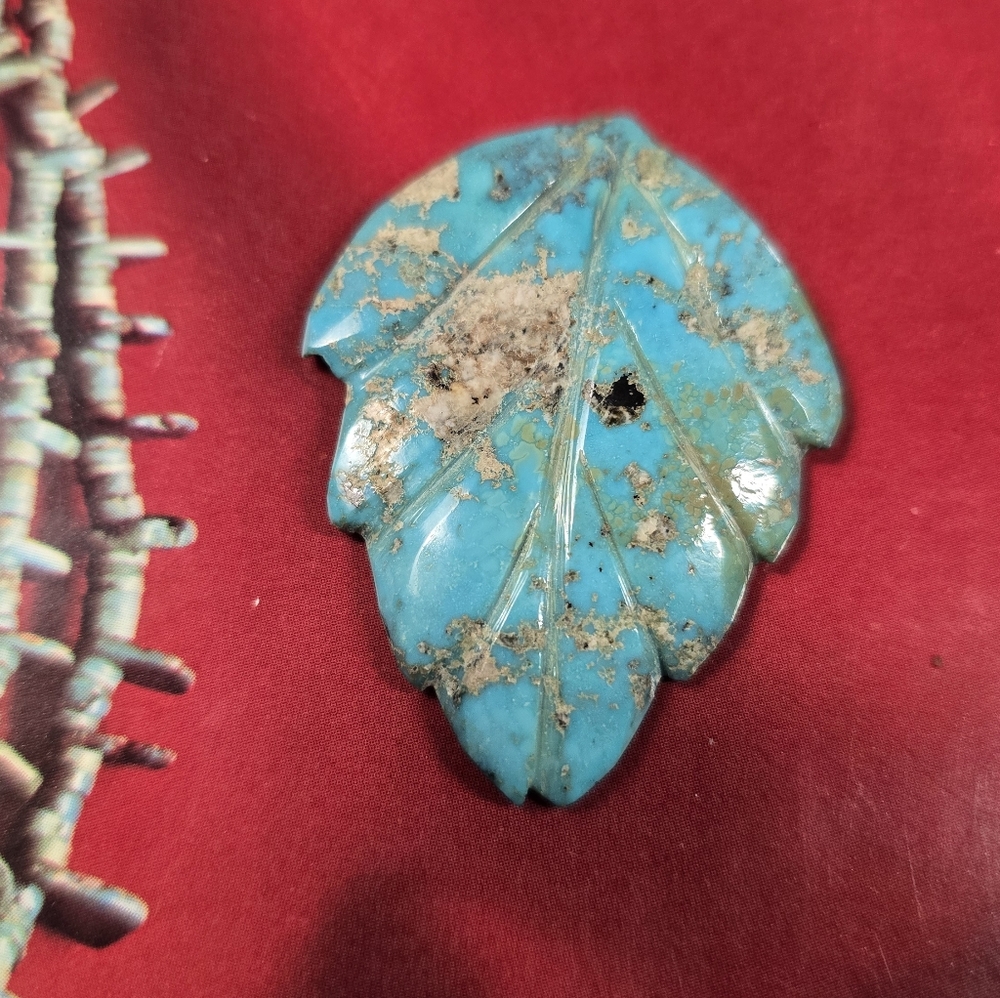 Native American Handcarved Large Turquoise Leaf Pendant or Fetish